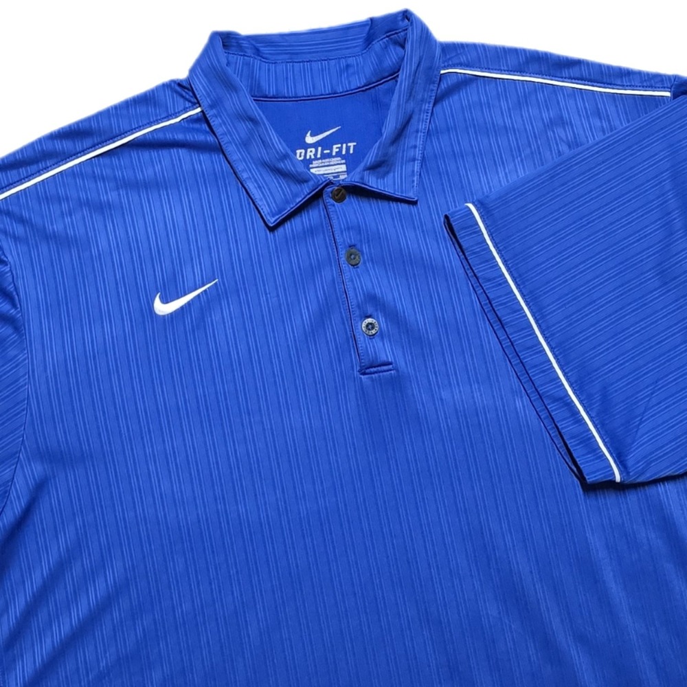 Nike Grind Polo Shirt Mens 2XL‎ Blue Ribbed Swoosh Dri Fit Y2K